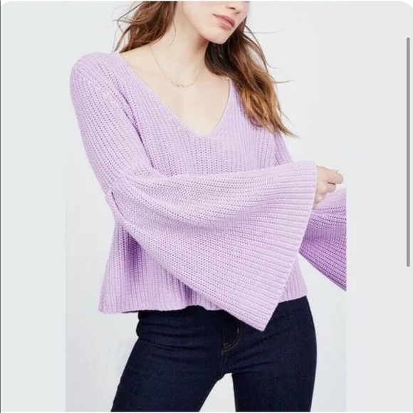 Free People Damsel Bell Sleeve Cropped Sweater Oversized - Picture 6 of 6